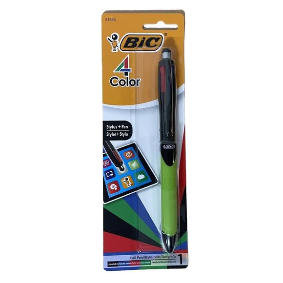 BIC 4-Color Ballpoint Pen With Stylus And Green Grip 51869 - Lot Of 6 New - Picture 2 of 8